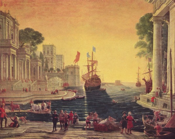 View of a few buildings by the sea by Claude Lorrain
